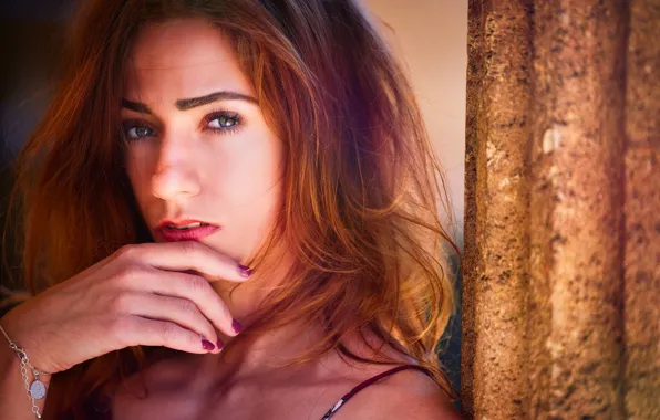 Look, girl, face, hair, portrait, hands, red, redhead