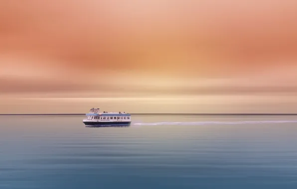 Fog, the ocean, ship, morning, swimming, the horizon line, Fire Island Express