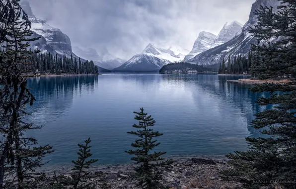 Snow, trees, landscape, mountains, nature, lake, ate, Canada