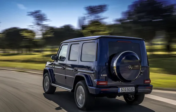 Picture road, blue, Mercedes-Benz, speed, SUV, 4x4, 2018, G-Class