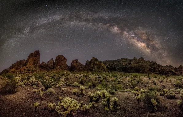 Picture space, stars, night, desert, The Milky Way, Butt