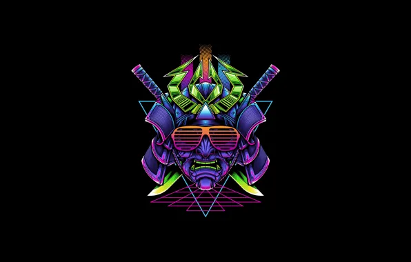 Color, Minimalism, Neon, Style, Background, Samurai, Art, Art