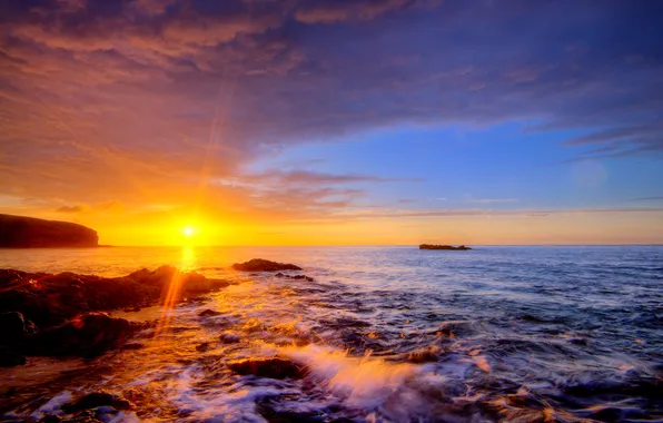 Sea, the sun, stones, shore