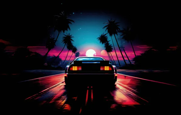 Picture Cars, Digital Art, Delorean, Artwork, Artist, Synthwave, Outrun