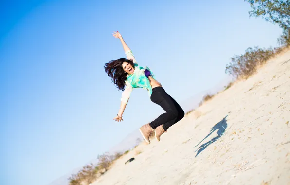 Girl, smile, jump, brunette, Eva, Eva