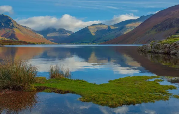 Picture mountains, hills, pond