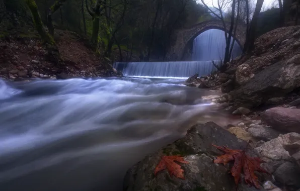 Autumn, river, waterfall