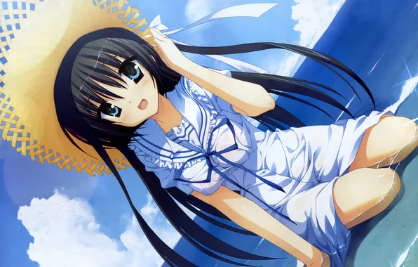 Water, girl, hat, long hair, dresses