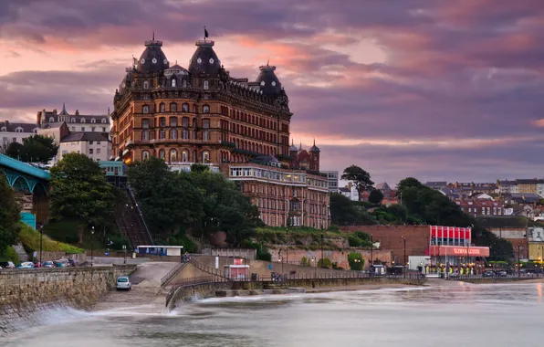 Picture sea, bridge, house, England, the hotel, promenade, North Yorkshire, Scarborough