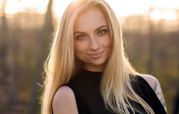 Look, girl, the sun, smile, background, portrait, makeup, piercing