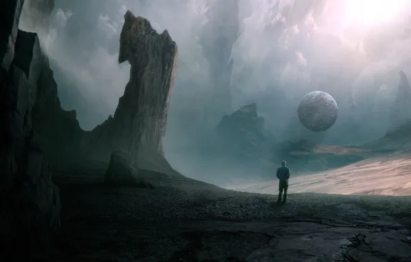 Clouds, Mountains, Rocks, People, Planet, Clouds, Art, Art