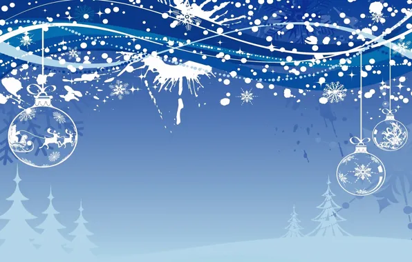Line, snowflakes, balls, patterns, toys, curves, sleigh, deer