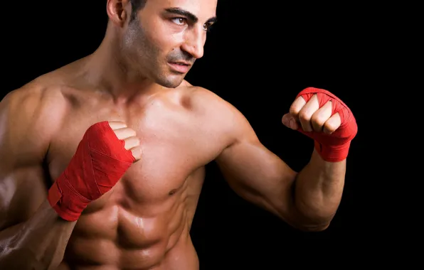 Picture red, man, fight, muscles, ring, fist, warrior, fitness