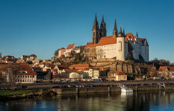 Germany, Cathedral, Meissen, Albrechtsburg Castle, The Elbe river