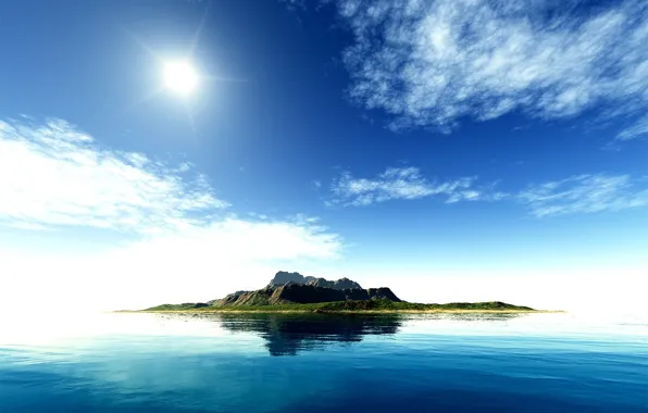 Sea, the sky, water, the sun, blue-green garbage, Islands