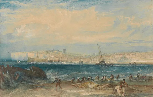 Sea, landscape, the city, rocks, England, picture, William Turner, Margaret