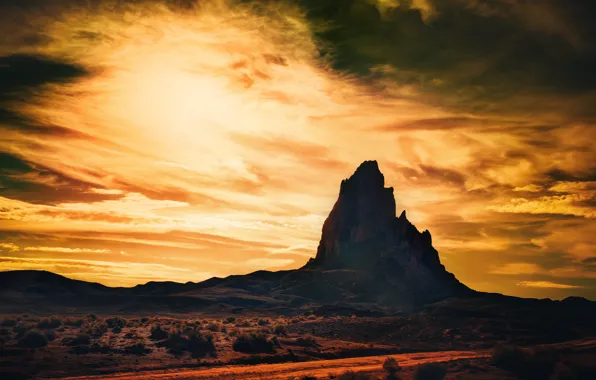 USA, sky, desert, nature, sunset, Arizona, clouds, hill