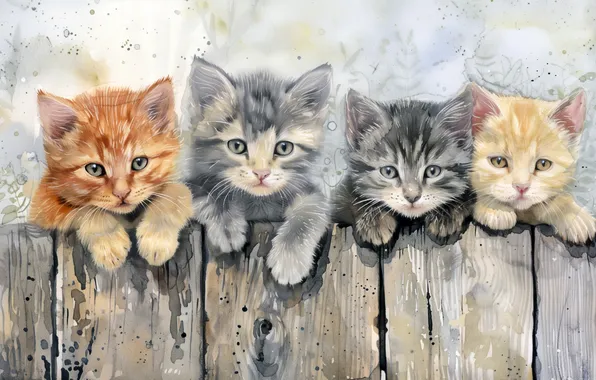Look, cats, pose, kittens, faces, AI art, neural network