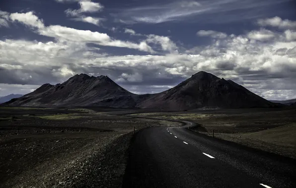 Road, the sky, clouds, mountains, winding