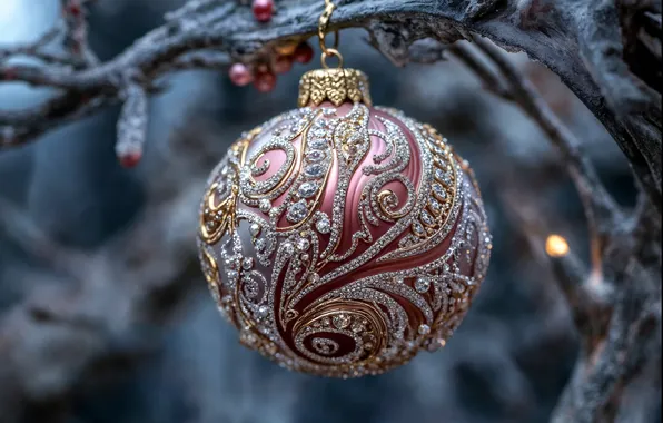 Pattern, branch, ball, Christmas, New year, twilight, ornament, Christmas ball