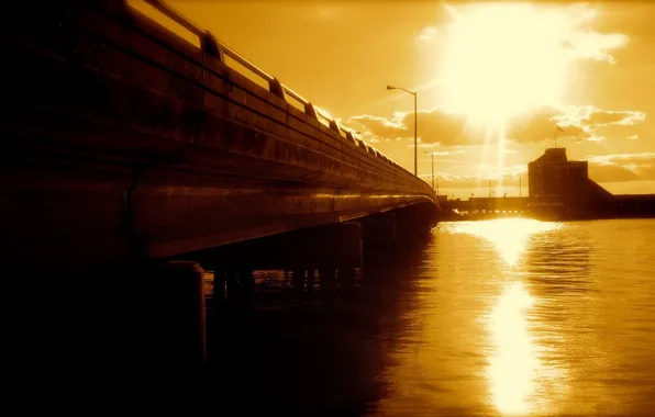Picture Sunset, Water, Bridge