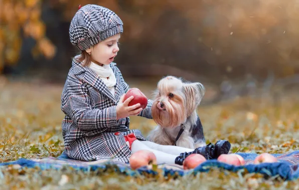 Autumn, nature, girl, dog, baby, child, doggie, Vladimir Osaulenko