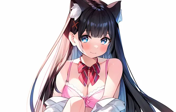 Girl, sexy, lingerie, bra, cleavage, long hair, boobs, animal ears