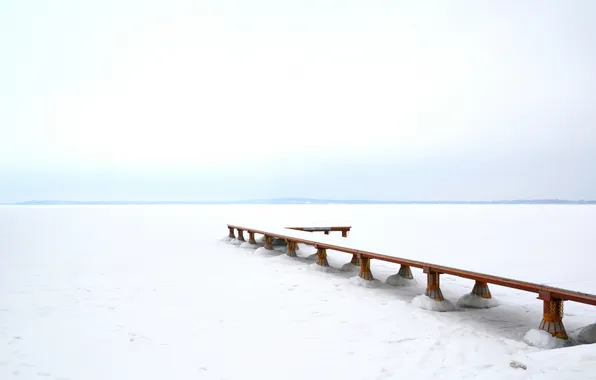 Picture white, lake, snow, frozen, pier