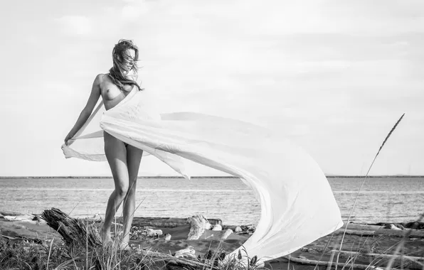 Chest, sheet, lake, the wind, woman, hair, pussy, lips