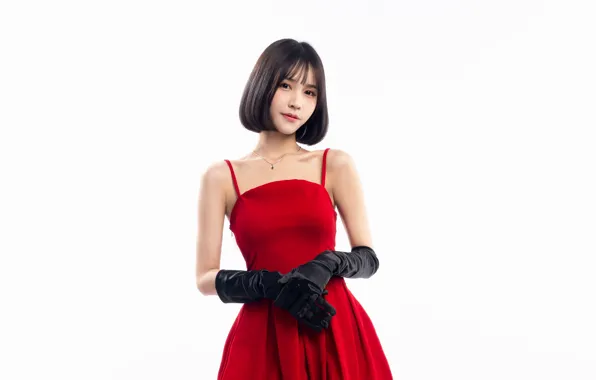 Look, girl, face, pose, photo, red, model, dress