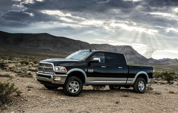 Picture The sky, Auto, Mountains, Black, Desert, Dodge, Pickup, 1500