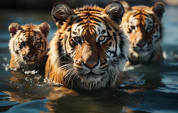 Look, face, water, nature, tiger, pose, bathing, tigers
