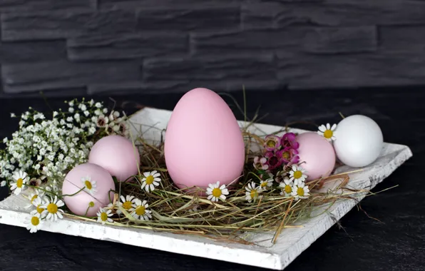 Flowers, wall, holiday, eggs, Easter, hay, stand, Easter