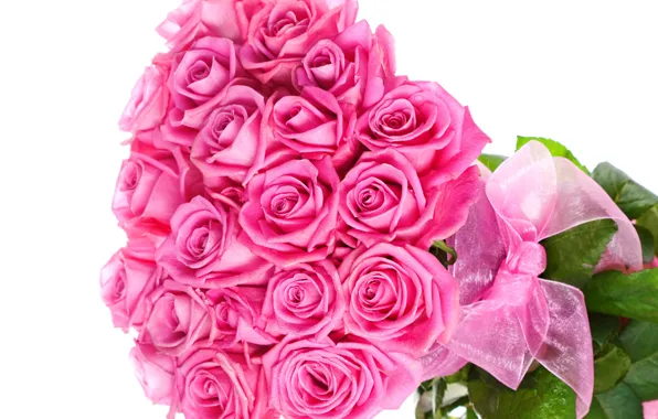 Picture pink, flowers, beautiful, bow, bouquet, roses