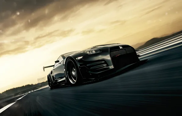 Auto, Black, Machine, Movement, Car, Car, Art, Nissan GT-R