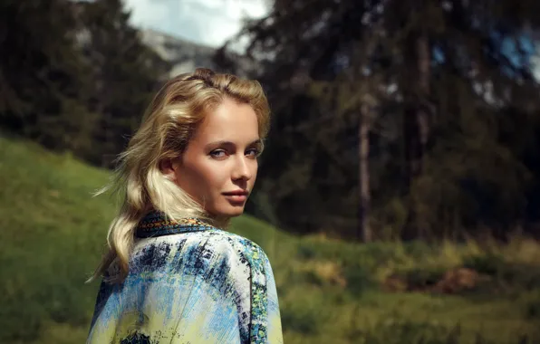 Look, the sun, trees, nature, model, portrait, makeup, hairstyle