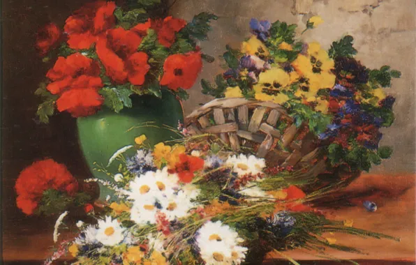 Picture flowers, basket, vase, CAUCHOIS