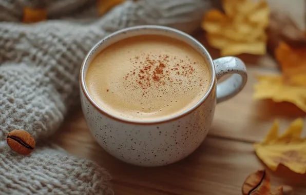 Autumn, comfort, heat, Board, coffee, scarf, mug, Cup