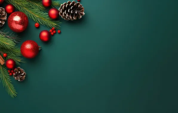 Balls, branches, Christmas, red, New year, needles, bumps, Christmas decorations