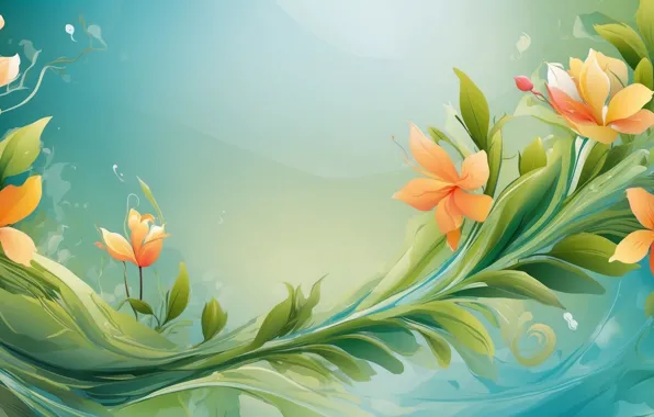 Flowers, green background, composition, AI art, neural network