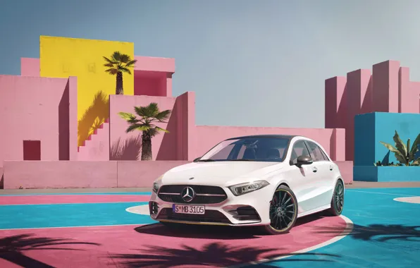 White, Machine, Mercedes, Car, Render, Rendering, White color, A-Class