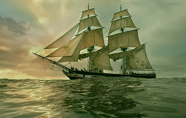 Sea, the sky, romance, sailboat