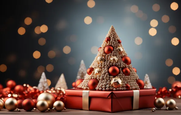 Balls, lights, box, gift, Shine, Christmas, gifts, New year