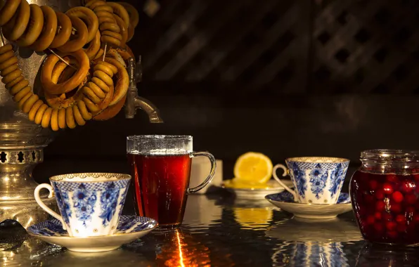 Table, lemon, tea, the tea party, Cup, Bank, bagels, mugs
