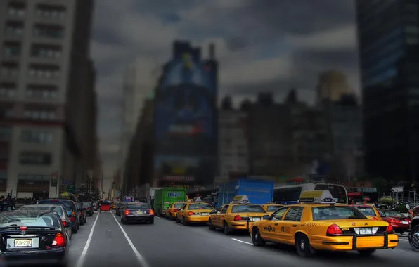 Picture machine, street, New York, Manhattan, tilt-shift effects