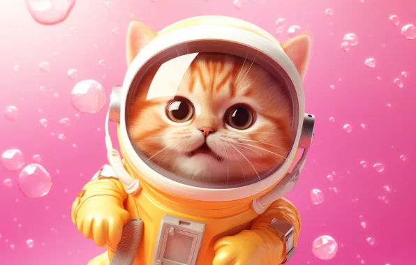 Cat, look, glass, space, flight, pose, kitty, portrait