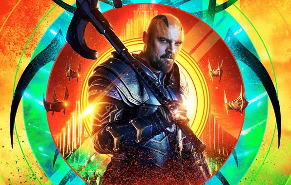 Poster, axe, Karl Urban, Karl Urban, Thor: Ragnarok, Thor: Ragnarok, The executioner, Scurge