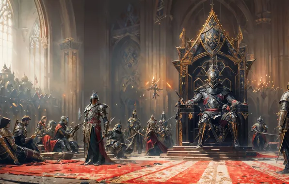 Castle, fantasy, hall, knights