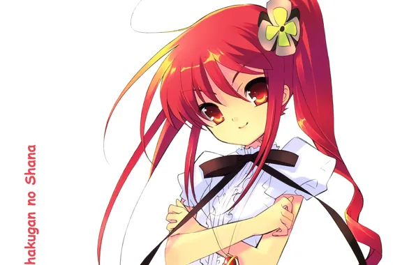 Look, bow, red hair, flower in hair, Shakugan no Shana, big eyes, Shana, pendant on …