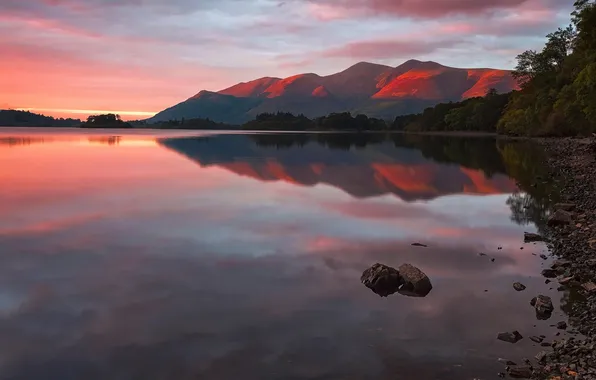 The sky, clouds, light, lake, England, the evening, The lake district, Cumbria